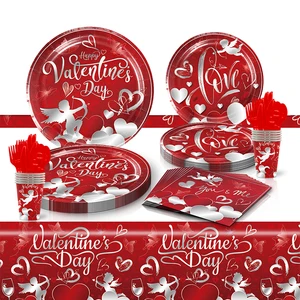 Disposable Valentines Day Products Party Tableware Set Disposable Paper Plates Set Wedding Decorations for Events Party Supplies
