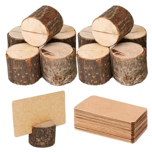 10Pcs Premium Rustic Table Number Holders and 20Pcs Kraft Table Place Cards Wood Photo Holders Wedding Party Table