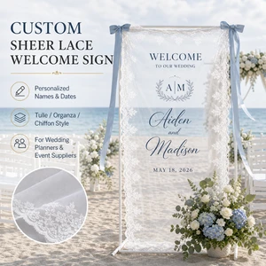 Custom Sheer Lace Wedding Welcome Sign Personalized Tulle Fabric Banner for Ceremony Entrance Event Decor Supply