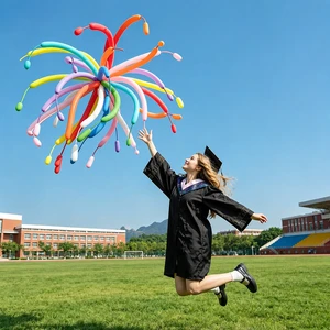 50pc Disposable Multicolor Firework Style Long Twisted Latex Balloon Handheld Magic College Graduation Photo Prop Decor