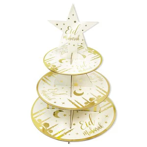 Damai Ramadan Party 3 Tier Cupcake Stand Decoration Eid Mubarak Moon Star Castle Deco Dessert Snack Holder for Kid Festival Home