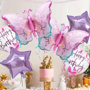 Large Colored Butterfly 5 PCS Foil Balloon Set Happy Birthday Party Decorations Printed Pattern Unisex