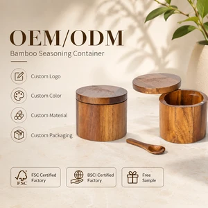 Wholesale Custom Logo Two Compartments Magnetic Swivel Lid Herb Spice Seasoning Storage Tool Duet Bamboo Salt Storage Box