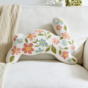 Custom Shaped Bunny Cushion Luxury Floral Embroidered Easter Rabbit Throw Pillow Soft Tufted Flower Decorative Pillow