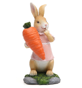 Resin Rabbit Decorations with Carrots and Easter Egg