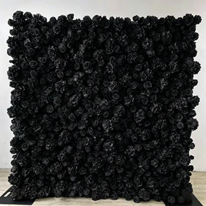 Artificial Premium Feel Black Flower Backdrop Wall Wholesale 8ft Wedding Flower Background Popular Photo Spot Hotels Flower Wall