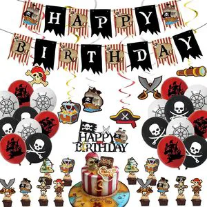 Pirate Themed Party Decor Pack Complete With Skull Crossbones Banner Cupcake Toppers Happy 1st Birthday Pirate Party Supplies