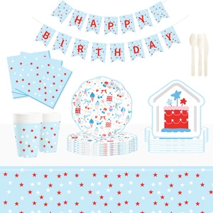 DAMAI Wholesale Summer Theme Party Decoration House Shape Paper Plate Cup with Cake Ice Cream Tableware Set for Kid Party