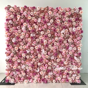 FW630 Wholesale Roll up Wedding Flower Wall Backdrop 8ft X 8ft Pink Flower Wall Panel Artificial 5d Flower Wall Decoration