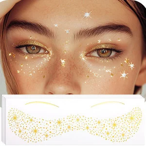 Gold Glitter Freckles Face Tattoos Cute Star Temporary Tattoo Sticker Long Lasting Sweatproof Eyeshadow Patches Made Paper