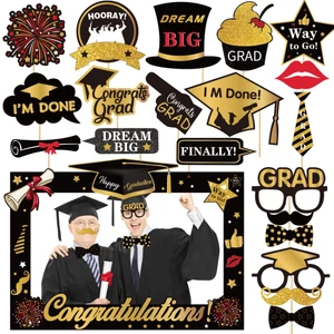 Original 22pcs Gold and Black Theme with Frame Graduation Season Photo Paper Photography Booth Props