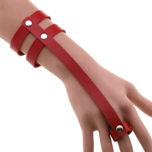 Personality Non Mainstream PU Leather Ring One Piece Bracelet Cuff Bangle Punk Gothic Double Row Bracelet
