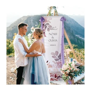 Custom Fabric Printing Business Wedding Welcome Banners Silk Ribbons Bow Party Festival Back Drop Logo Hanging Photo Signage