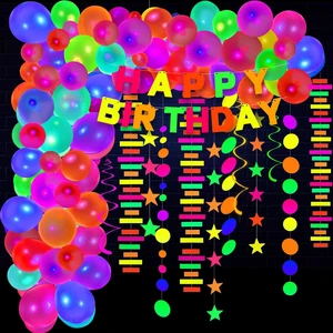 Hot Sale Glow Party Decoration Set Luminous Fluorescent Balloons Night Gathering Birthday Party Decor Kit with Banner Wreath