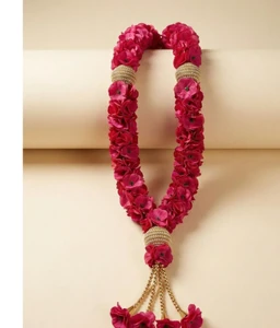 Traditional Pink Rose Garland with Gold Beads Wedding Decoration Artificial Floral Hanging Decor