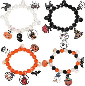 Halloween Wristlet Chic Punk Pumpkin Ghost Bats Death Pendant Beading Bracelet Charm Wrist Straps for Party Supplies
