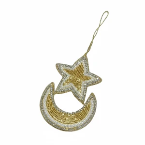Gold Star & Crescent Moon Zari Hanging Ornament | Ramadan Eid Mubarak Decor | Islamic Festival Wall Hanging | Wholesale Export