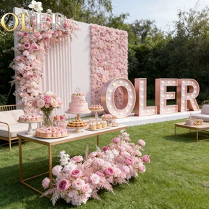 OLERAY Wholesale Pink Rose Hydrangea Artificial Flower Runner 3D Silk Floral Table Runner Wedding Decor