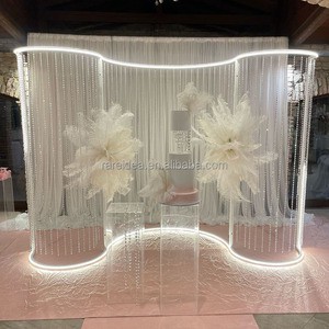 Party Supplies Wedding Stage Backdrop Decoration White Arch Curve Shape Metal Backdrop Stand With Hanging Crystal