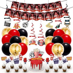 Modern Movie Night Birthday Party Decorations Including Plates Napkins Balloons Banner Backdrop for Movie-Themed Events