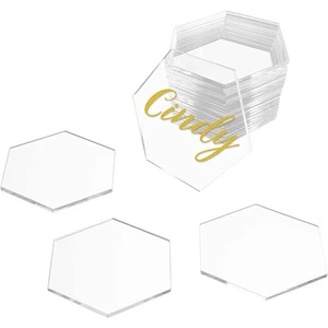 DIY Hexagon Blank Acrylic Sign Board 3MM Thick Wedding Name Place Card Transparent Table Seating Cards