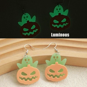 European American Luminous Acrylic Halloween Dangle Earrings, Cute Quirky Glowing Pumpkin & Ghost Drop Earrings For Women