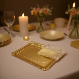 Disposable Gold Plastic Rectangle Luxury Elegant Party Tray Tableware & Table Decoration