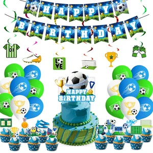 Football Theme Birthday Party Supplies Full Set Tableware Backdrop Tablecloth Banners Cake Toppers Balloons