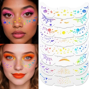 Halloween Laser Glitter Children Face Tattoo Patch Sticker Body Temporary Tattoo Makeup Face Stickers Decals Decorations