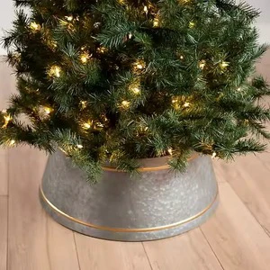 Crafts Village Gold Galvanized Metal Christmas Tree Collar Stand-Eco-Friendly High Quality for Home Holiday Xmas Decoration