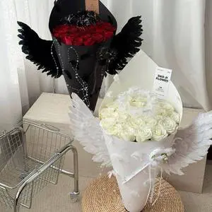 Romantic Angel Wings Creative High-End Flower Bouquet Exquisite Feathered Wing Decorations DIY Floral Art Supplies Gift 1 Piece