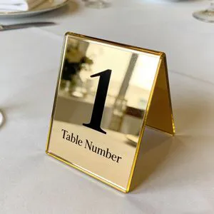 No MOQ Custom Production Service Gold Mirror Acrylic Table Number Card for Wedding Banquet Hotel Bar Restaurant Business Metting