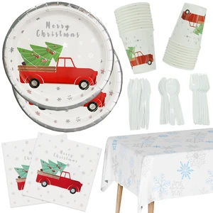 Custom Christmas Theme Disposable Dinnerware Set Party Decorations Matching Set Decorations Tablecloth Tableware Party Supplies