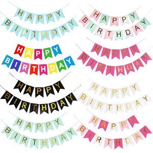 Custom Party Paper Banner Bunting Colorful Party Kids Decoration Happy Birthday Flag Banners