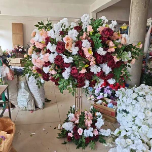 120cm Tall Artificial Flower Stand Party Decor White Centerpieces Flower Wedding Table Metal Centerpieces With Red Flower