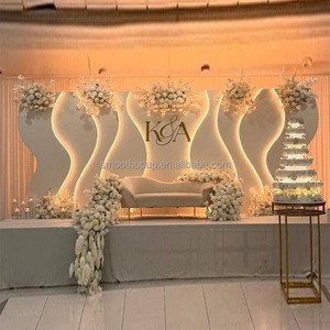 Events Custom Modern Wedding Backdrop White Wave Shape Acrylic Pvc 3d Wedding Backdrop Stage Decoration With Led Light