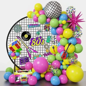 Disco Balloons Garland Arch Kit 4D Silver Foil Balloons Happy Birthday New Year Disco Retro Party Decorations