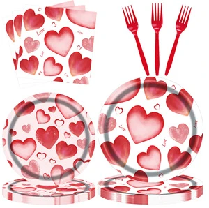Valentine's Day Love Theme Party Tableware Set Love Children's Day Party Tissue Paper Cup Paper Plate Fork