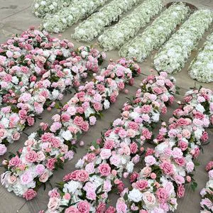 200CM Customized Pink Wedding Table Centerpiece Rose Flowers Wedding Flowers Arrangement Decoration Flower Ball Table Runner