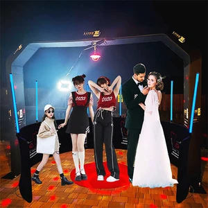 Newest Overhead 360 Photo Booth Metal Frame Remote Control Self-Service Print Free Props 15-Person Capacity Smartphones Camera