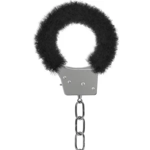Black Furry Fuzzy Metal Handcuffs Wrist Cuffs Durable Polished Metal Crafts for Modern Bachelorette Hen Party Fun and Games