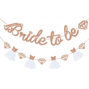 Customized Rose Gold Bride to Be Banner Sign Double Sided Glitter Paper 3D Wedding Dress Diamond Bride Garland Bunting Kit