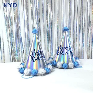 2026 Customized Paper Party Hats Two-Color Gold Ball Cone Design Eye-Catching Sparkling Digital Printing Romance Theme Parties