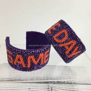 Purple Orange GAMEDAY Beaded Cuff Bracelet Team Spirit Handmade Seed Bead Embroidery Boutique Jewelry Artisan Artistry Unisex