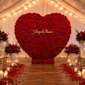 Wholesale 3D Red Heart Artificial Rose Flower Wall Silk Floral Backdrop for Romantic Wedding Proposal Event Party Decoration