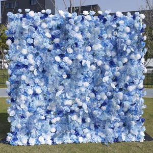 Hot Artificial Wedding Blue White Mixed Rose 5D Flower Wall Square Photo Backdrop Decoration Event Stage Party Ornaments
