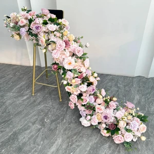LANJO Luxury Artificial Flower Row Ivory Rose Wedding Table Centerpiece Floral Garland and Wreaths for Event Party Decoration