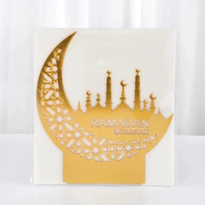 Golden Eid Mubarak Acrylic Ornament Ramadan Moon Decorations for Home Eid Ramadan Islamic Muslim Party Favor Supplies