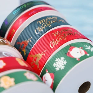 High Quality 100% Polyester Anti-wrinkle Wired Edged Grosgrain Ribbon for Christmas Tree Holiday Decoration