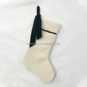 New Arrival White Knit Wool Christmas Stockings With Ribbon Woven Christmas Gift Bag Xmas Ornaments